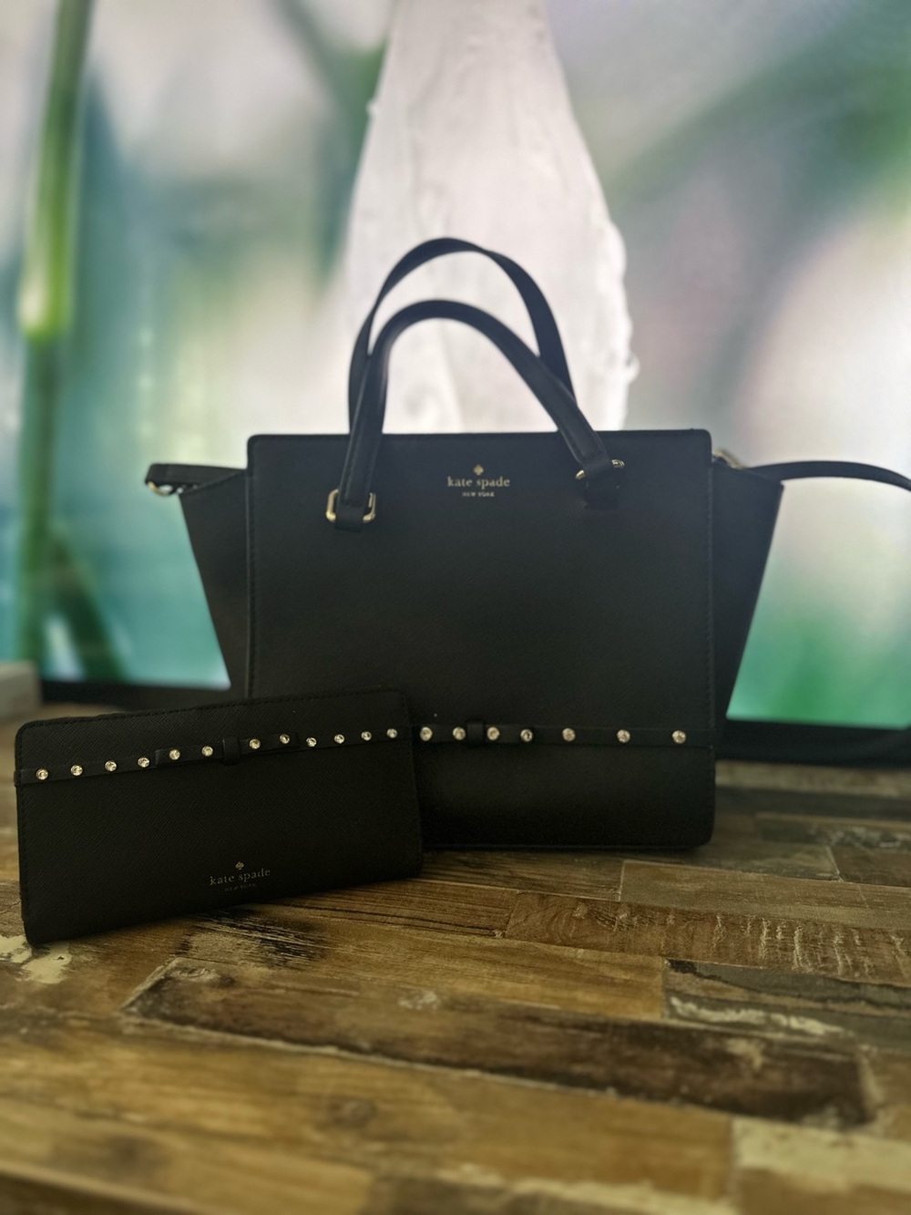 kate spade Black Stud-Trim Satchel and Wallet Set